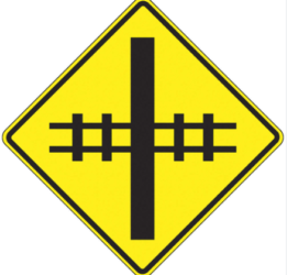 Railroad crossing ahead warning sign for G1 exams and tests preparation on CanDriveHub