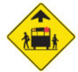 Hidden school bus stop ahead sign for G1 exams and tests preparation on CanDriveHub