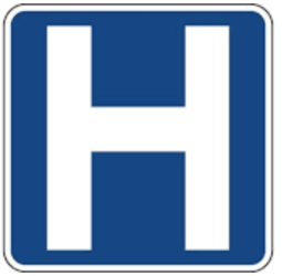 Hospital ahead directional sign, featured in Ontario G1 exams and tests study materials