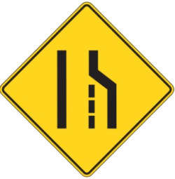 Right lane ends road sign for G1 exams and tests preparation on CanDriveHub
