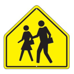 School crossing ahead sign for G1 license exam preparation in Ontario - CanDriveHub