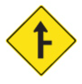 Side-road intersection sign indicating limited visibility for G1 license exam preparation on CanDriveHub