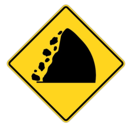 Watch for falling rocks warning sign for G1 exams and tests preparation on CanDriveHub